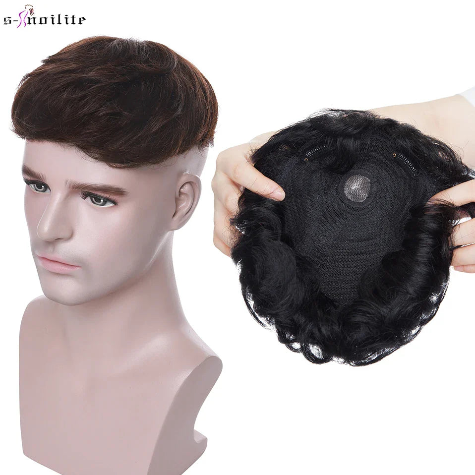S-noilite 16x19cm 35g Bisopé para hombre Sistema de reemplazo de cabello humano Suplementos capilares Postizo 4 pulgadas Peluca para hombre Extensiones de cabello con clip