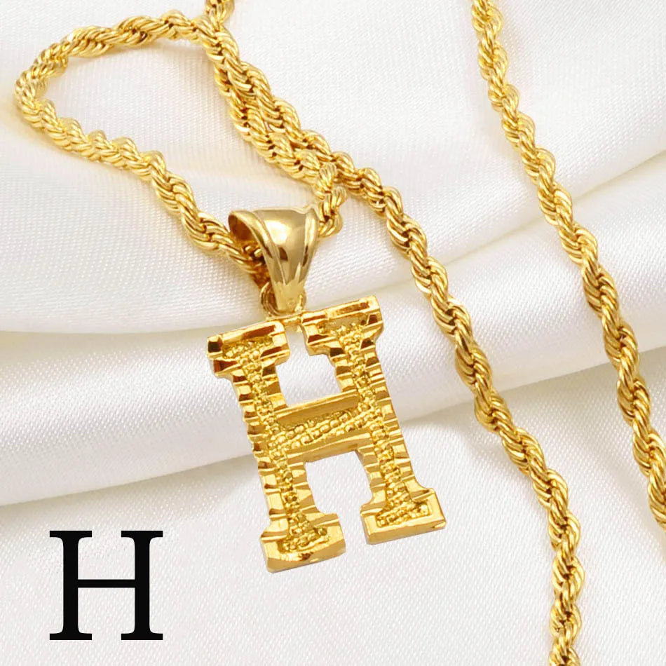 Anniyo A-Z Letters Necklaces Gold Plated Initial Pendant Rope Chain