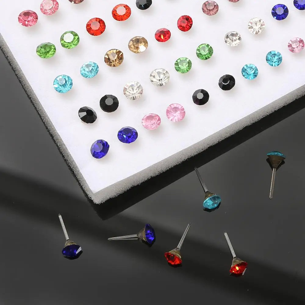 100pairs Acrylic Crystal Heart Star Moon Small Stud Earrings Set for