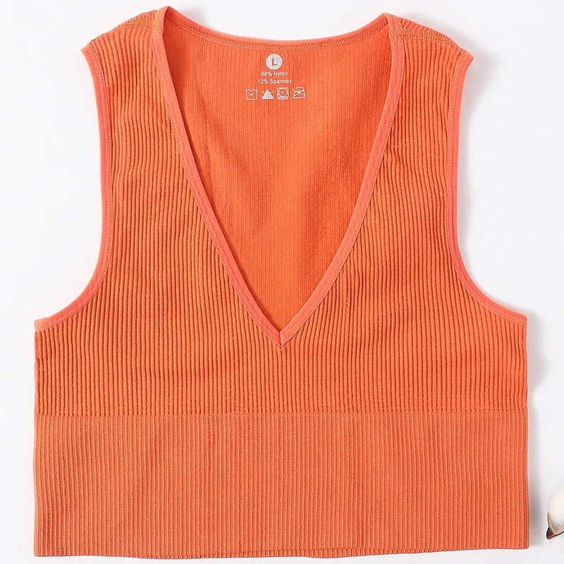 Deep V-Neck Crop Top 18 Colors Slim Fit Tank Stretchy Sleeveless Crop Vest Casual Ribbed Knit Top Low Cut Summer Camisole M-XL