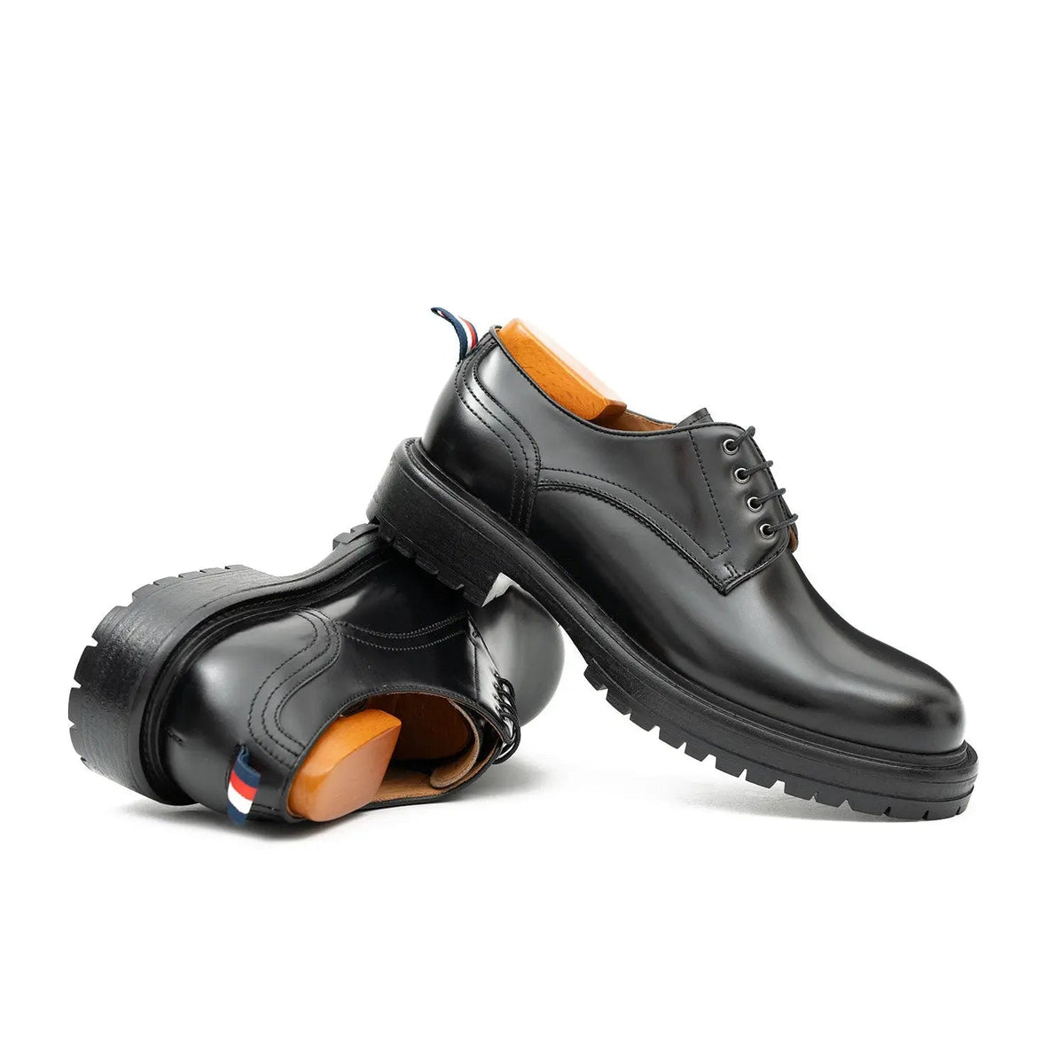 Black Plain-Toe Cow Leather Derby Shoes