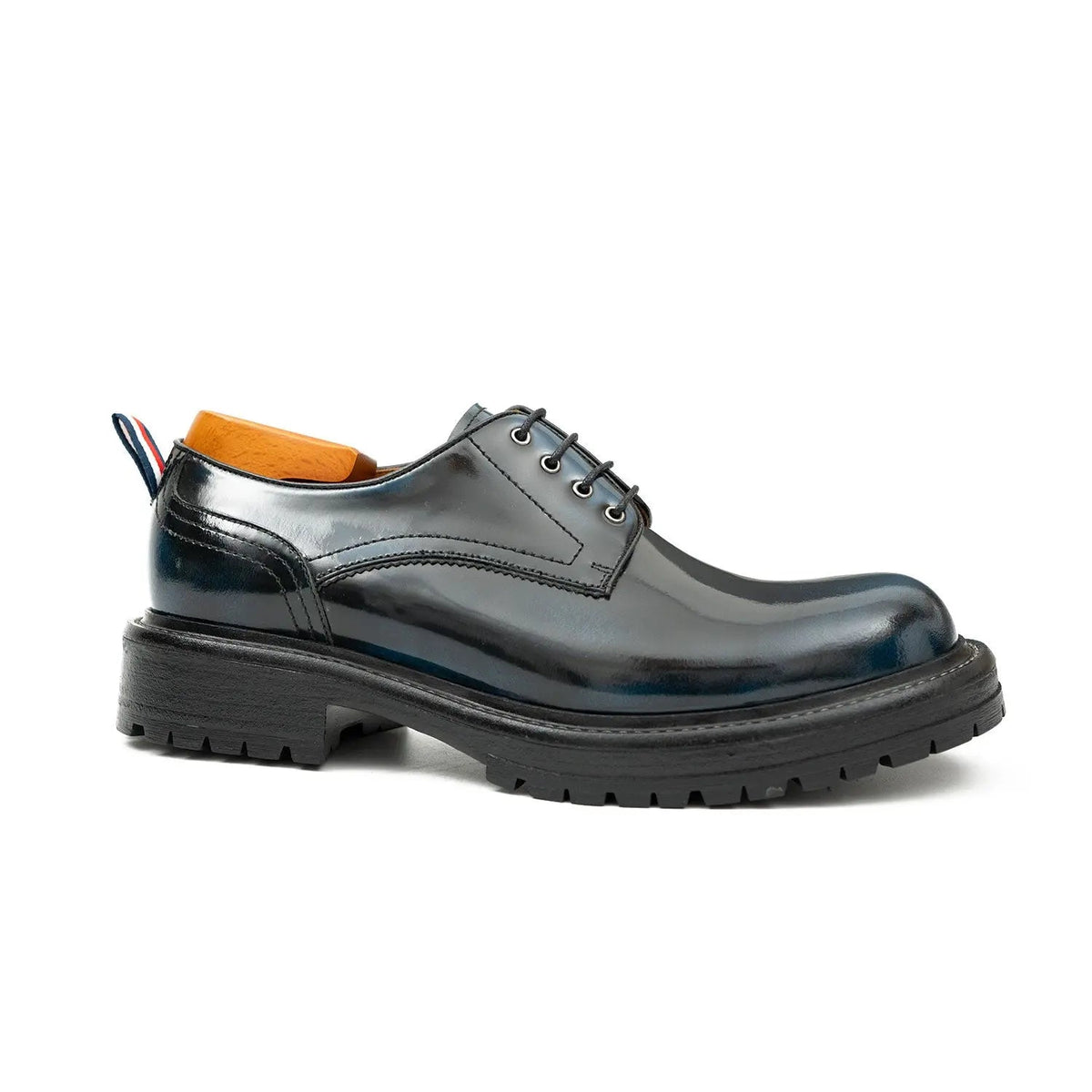 Blue Plain-Toe Cow Leather Derby Shoes