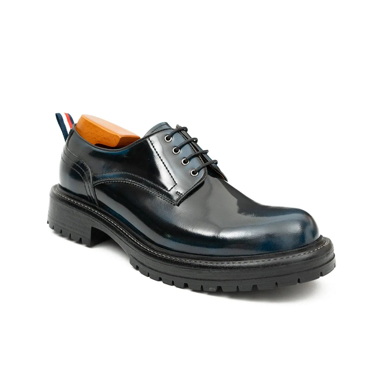 Blue Plain-Toe Cow Leather Derby Shoes