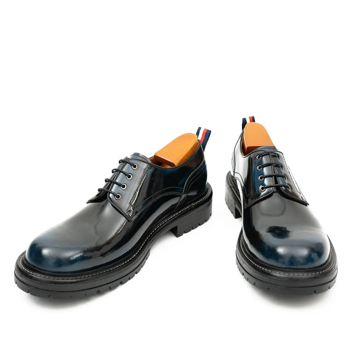 Blue Plain-Toe Cow Leather Derby Shoes