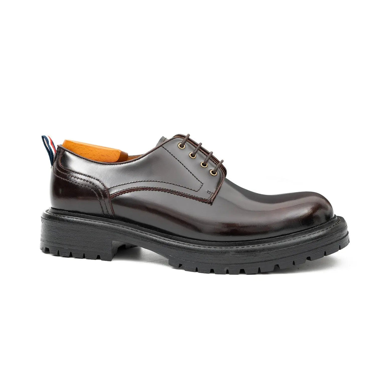 Wine Red Plain-Toe Cow Leather Derby Shoes