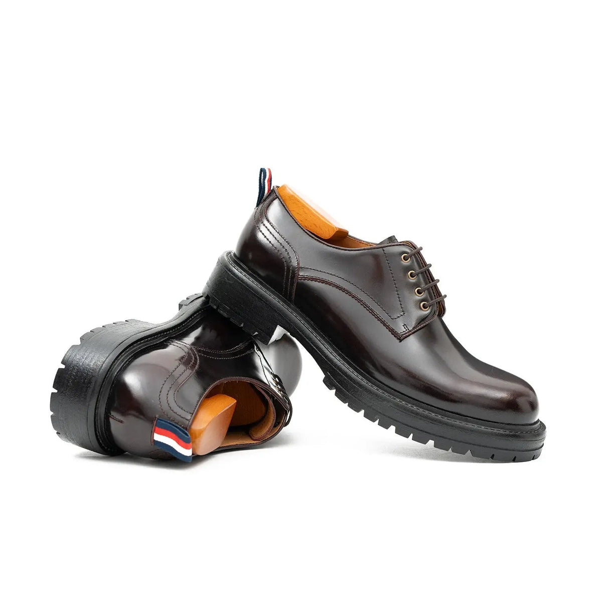 Wine Red Plain-Toe Cow Leather Derby Shoes