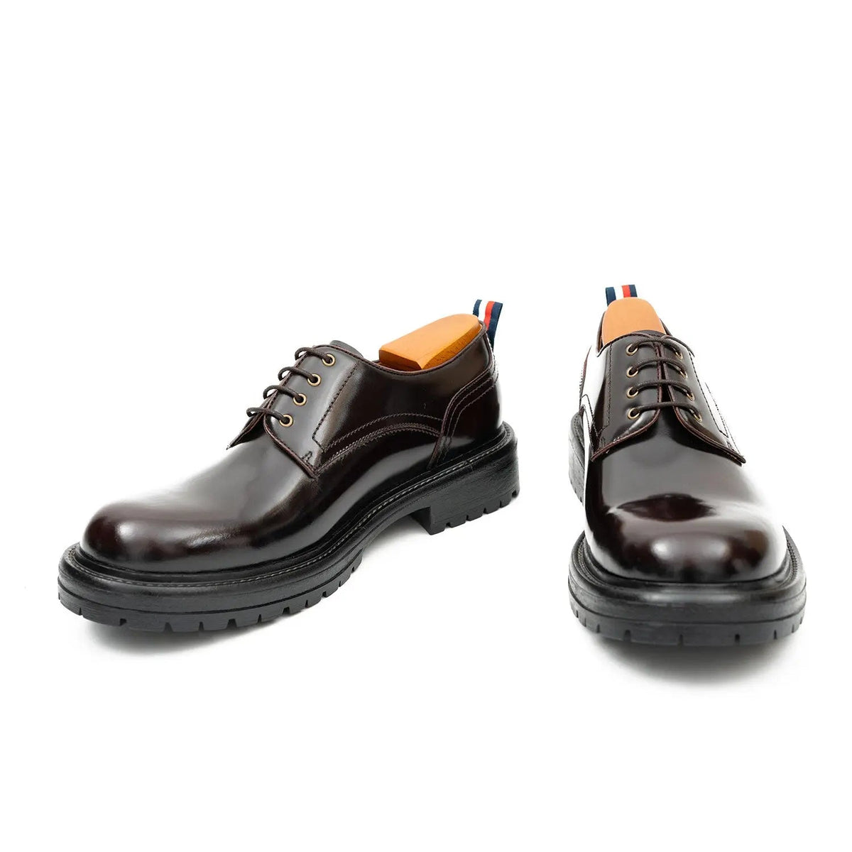 Wine Red Plain-Toe Cow Leather Derby Shoes