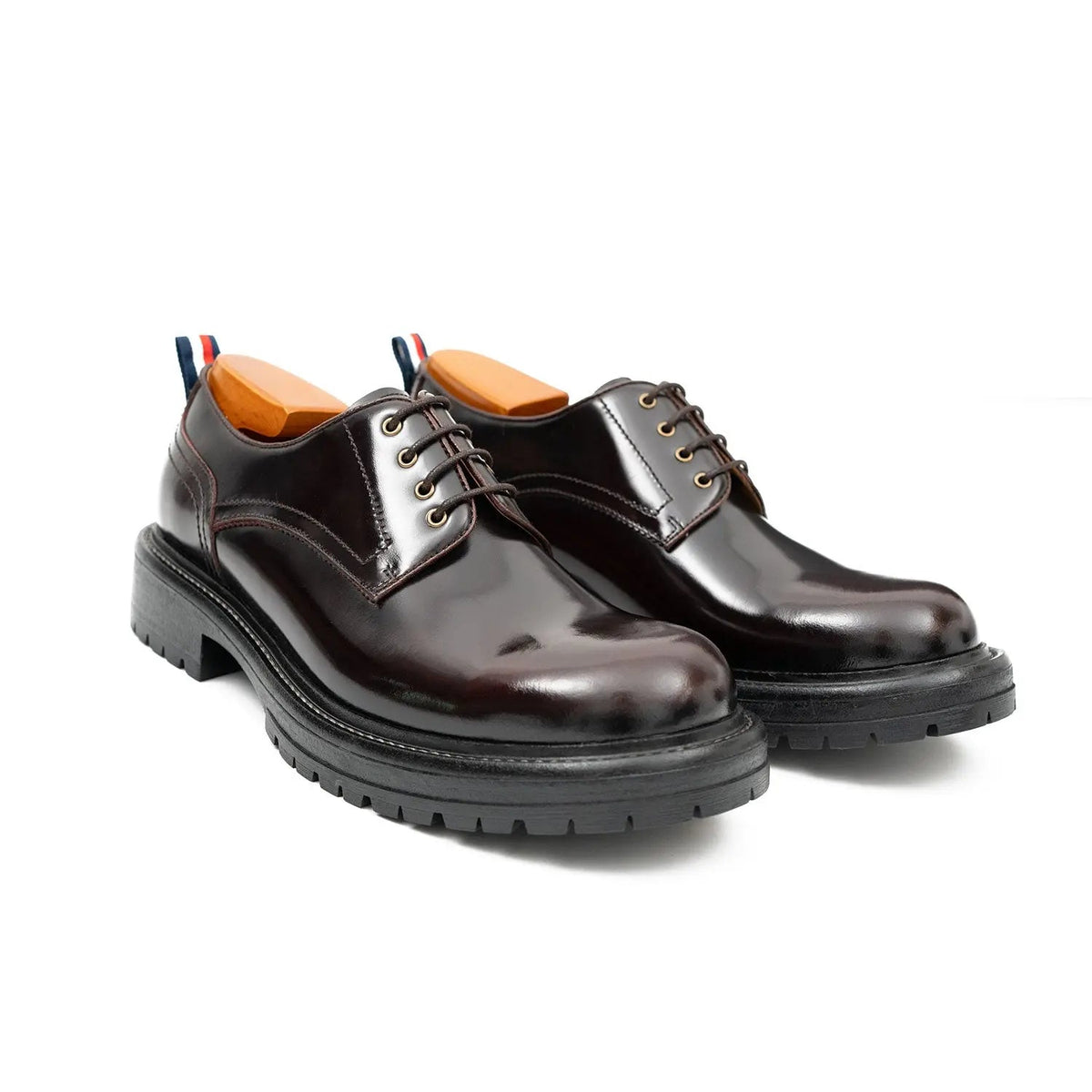 Wine Red Plain-Toe Cow Leather Derby Shoes