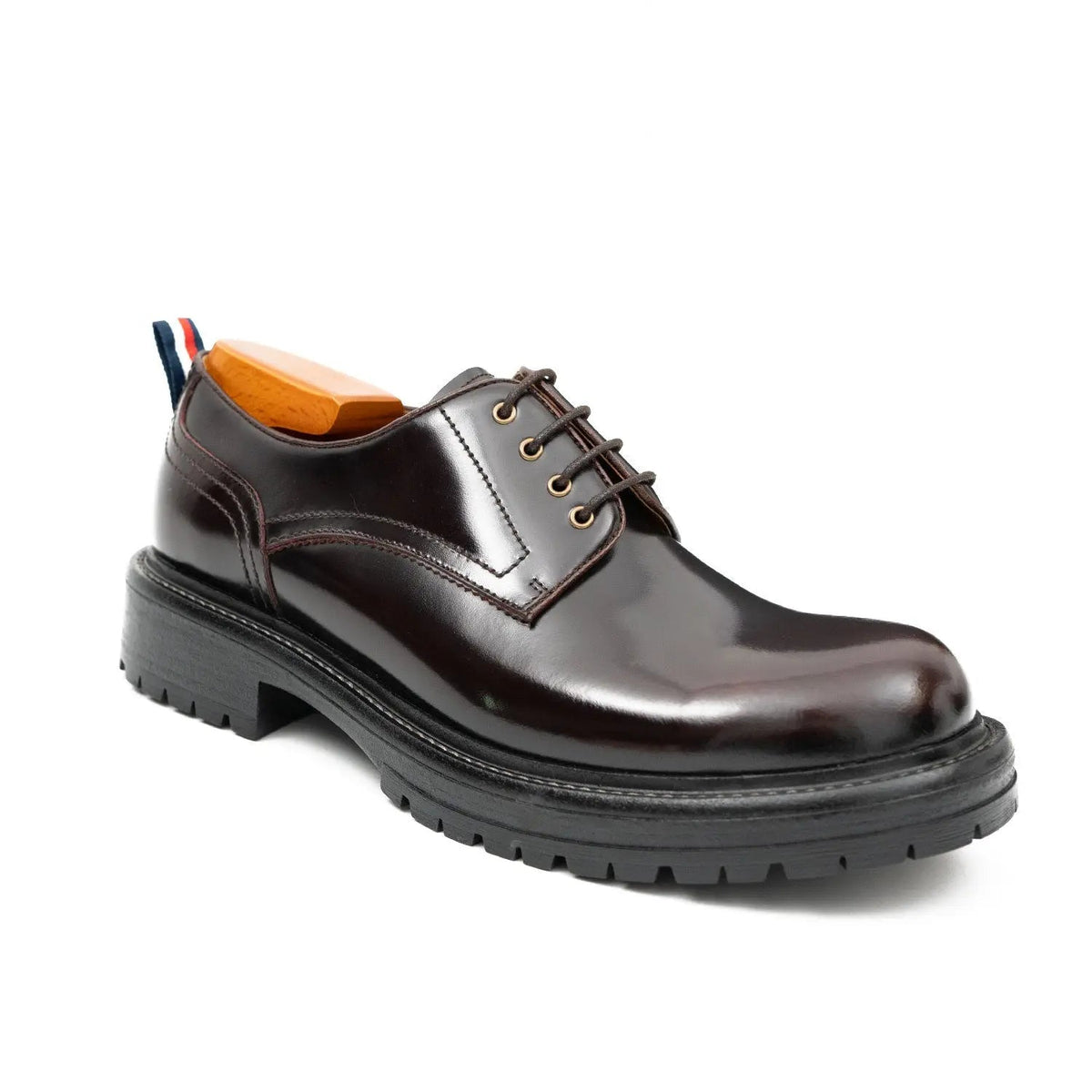 Wine Red Plain-Toe Cow Leather Derby Shoes
