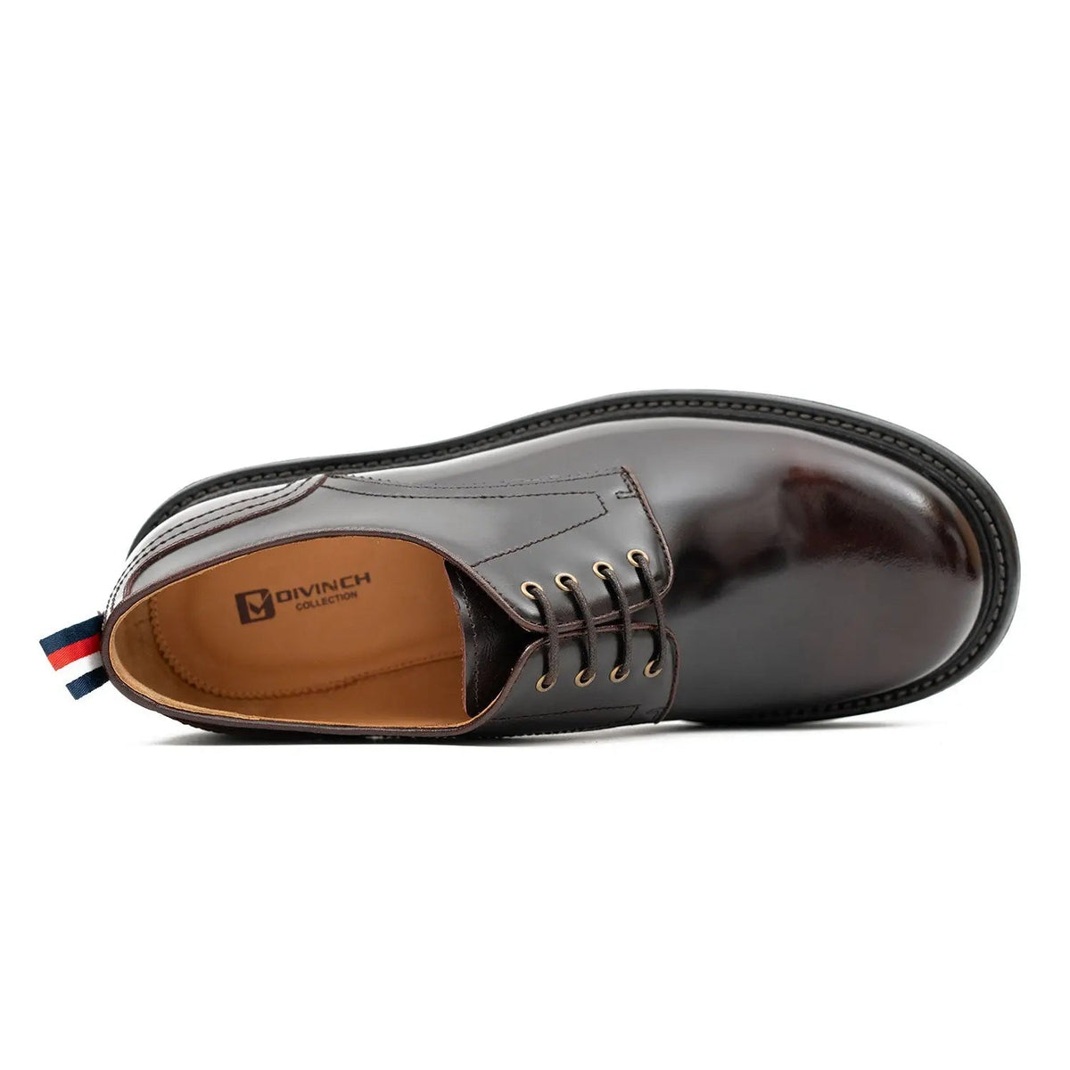 Wine Red Plain-Toe Cow Leather Derby Shoes