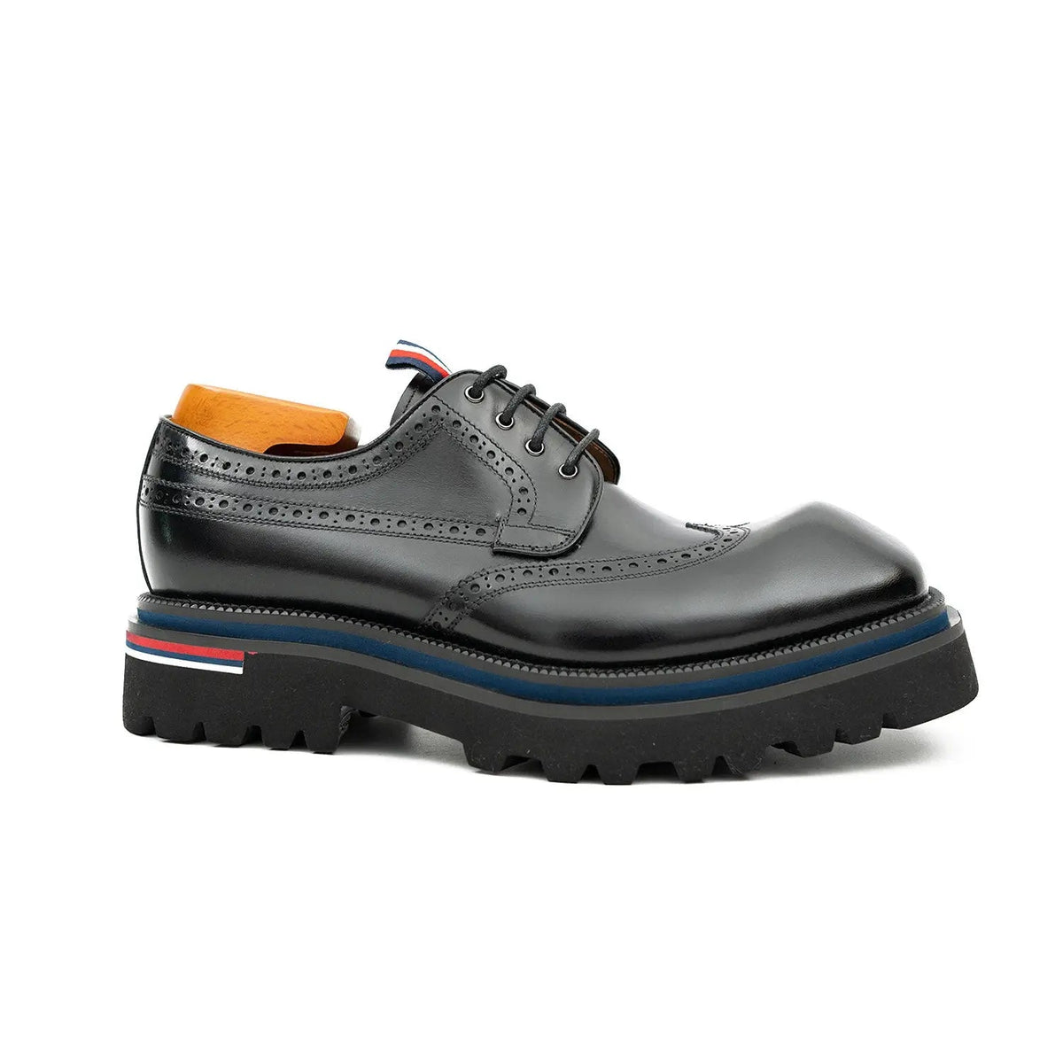 Black Wingtip Cow Leather Derby Shoes