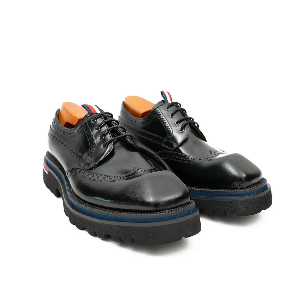 Black Wingtip Cow Leather Derby Shoes