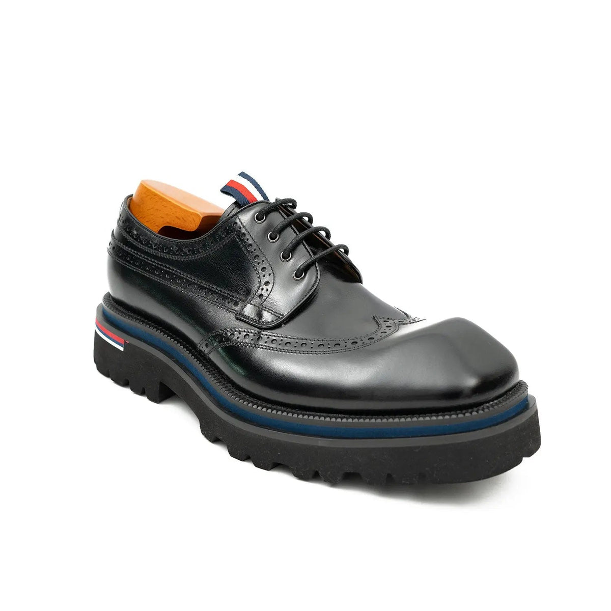 Black Wingtip Cow Leather Derby Shoes