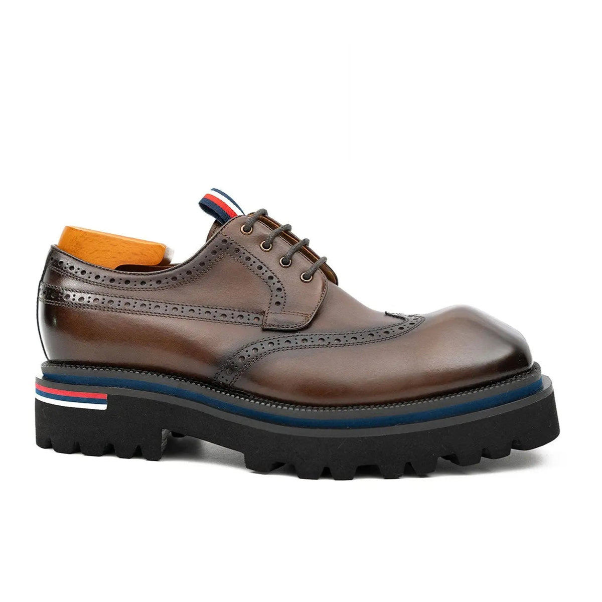 Brown Wingtip Cow Leather Derby Shoes