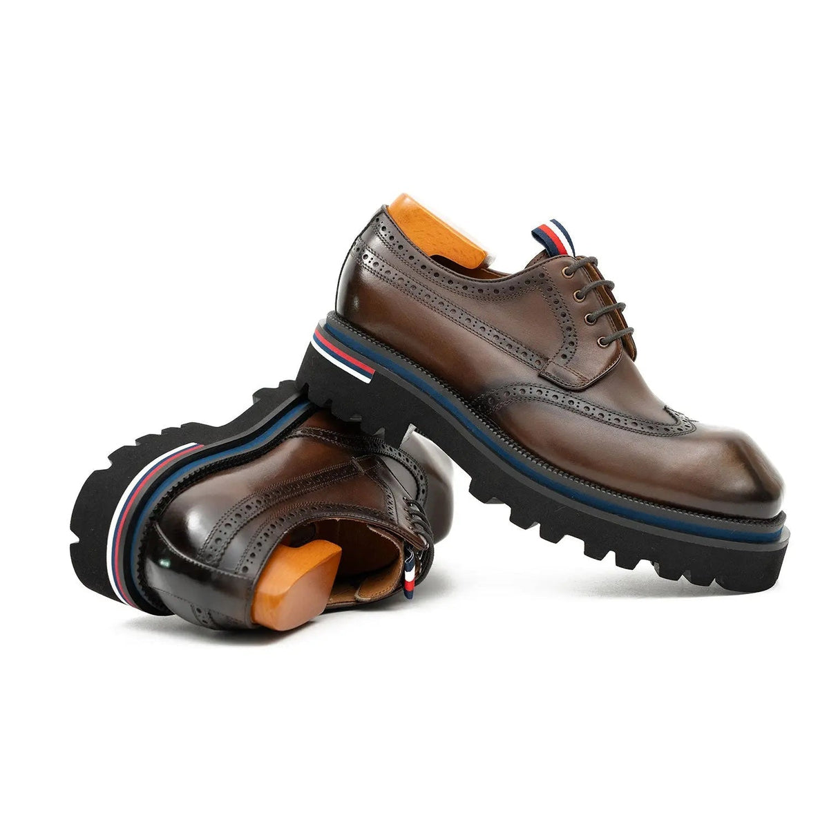 Brown Wingtip Cow Leather Derby Shoes