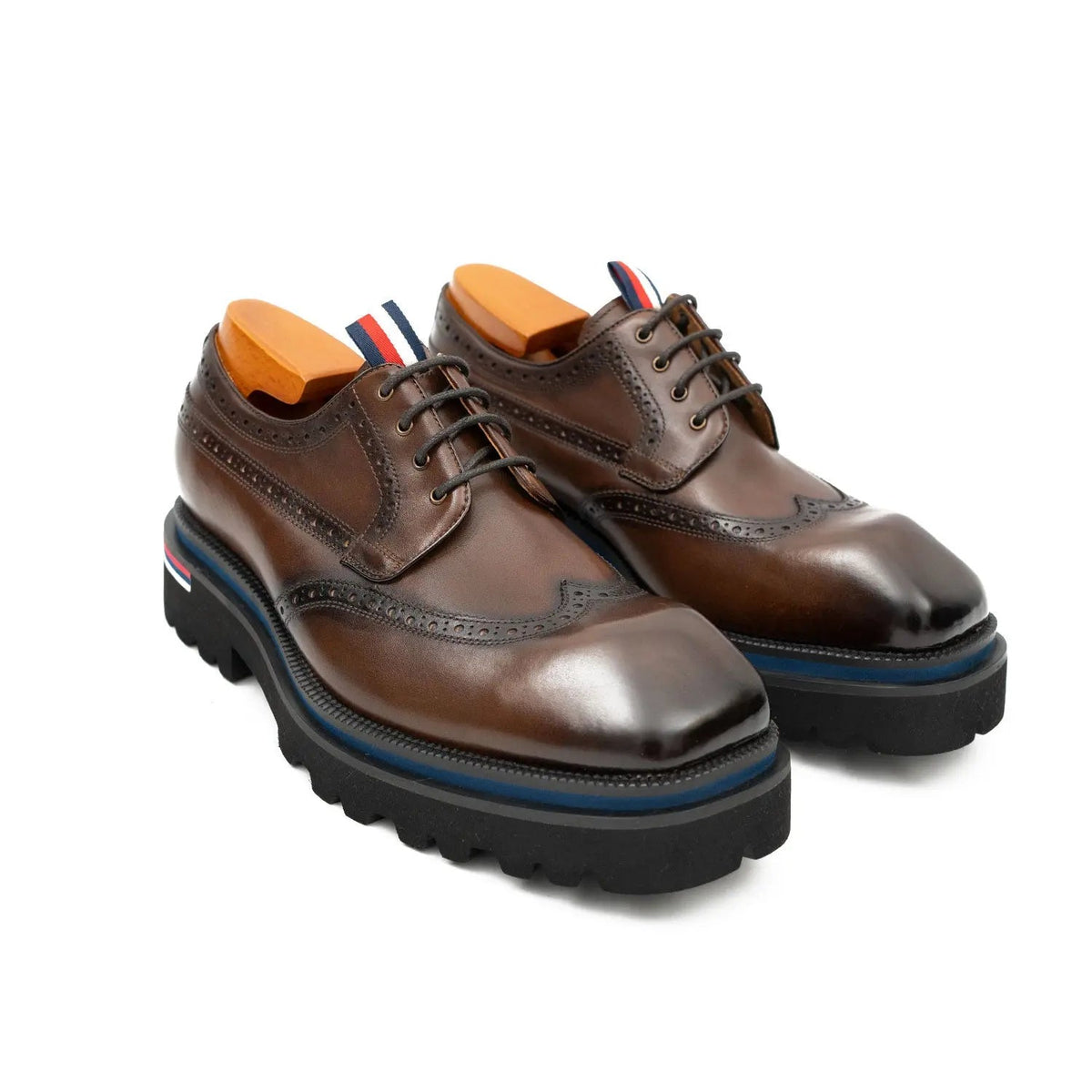 Brown Wingtip Cow Leather Derby Shoes