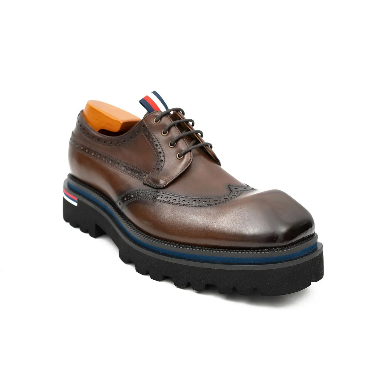 Brown Wingtip Cow Leather Derby Shoes