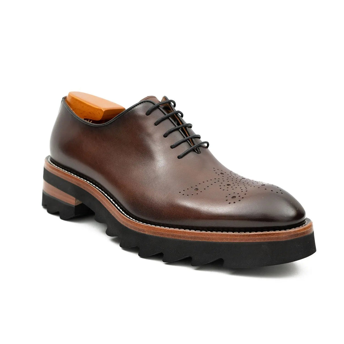 Coffee Brown Plain-Toe Cow Leather Oxford Shoes