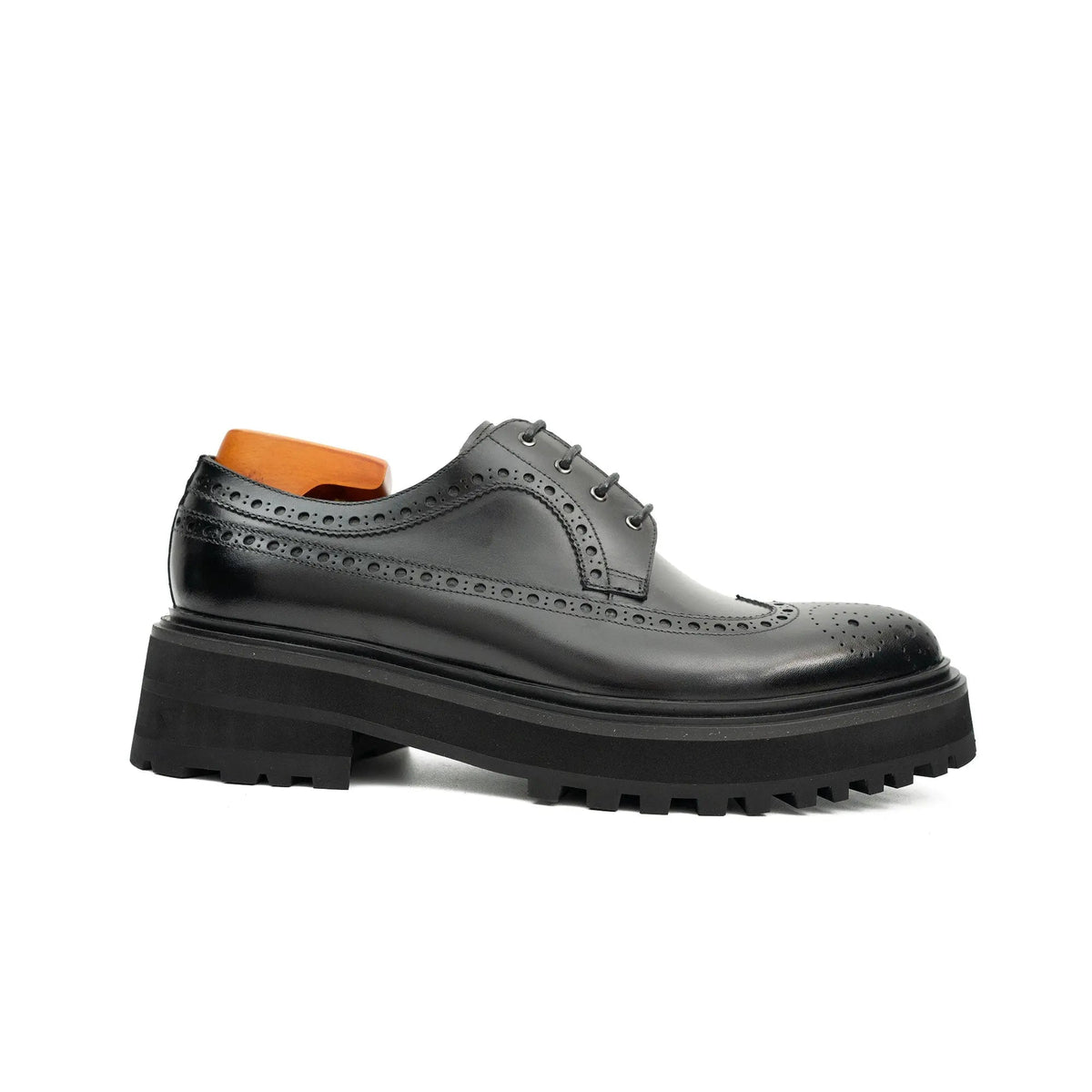 Black Wingtip Calf Leather Derby Shoes