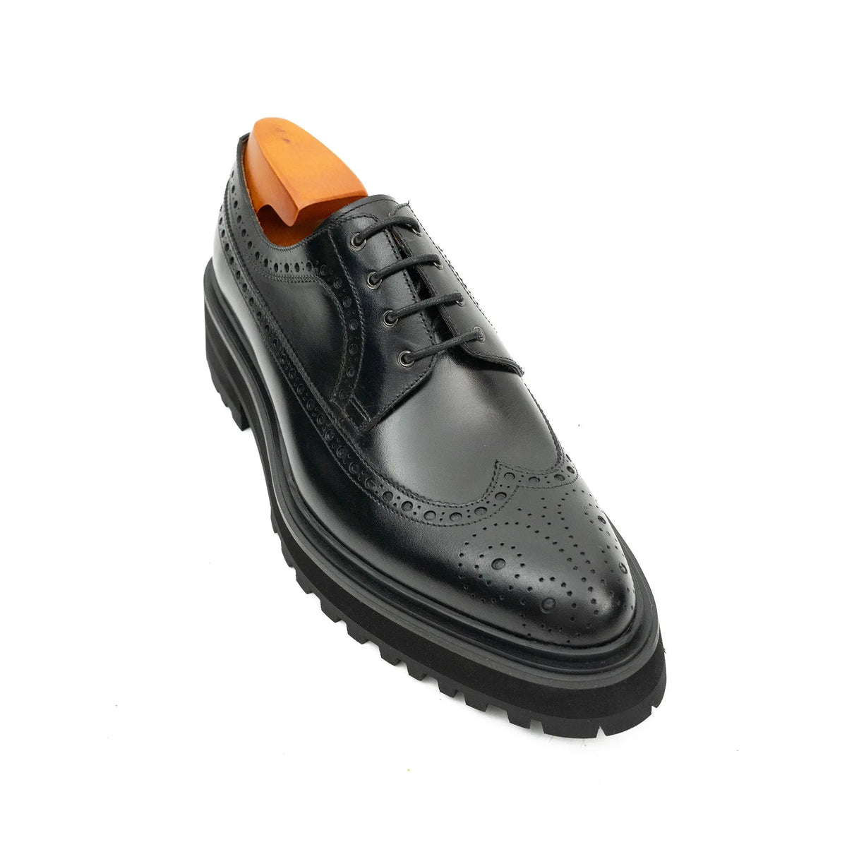 Black Wingtip Calf Leather Derby Shoes