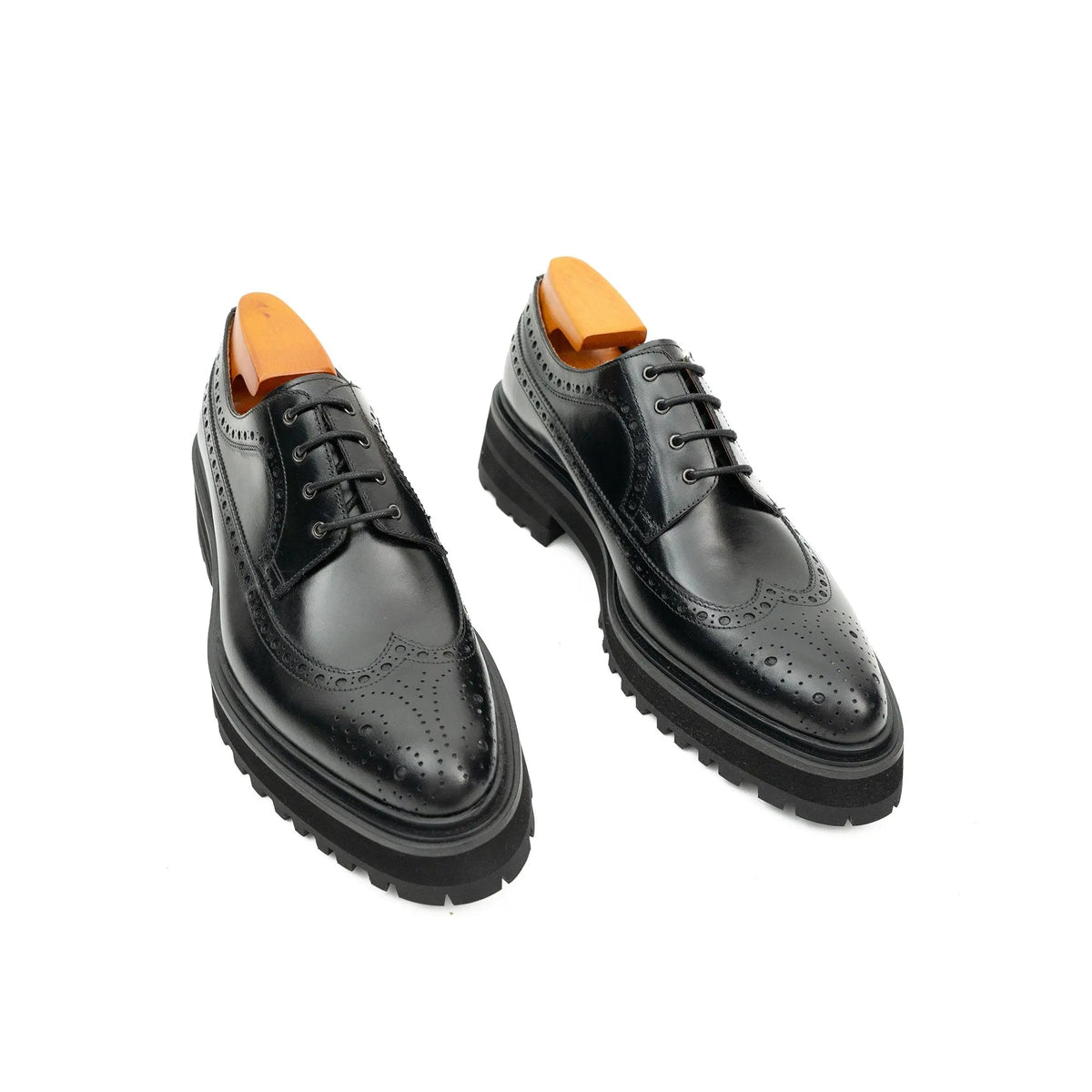 Black Wingtip Calf Leather Derby Shoes