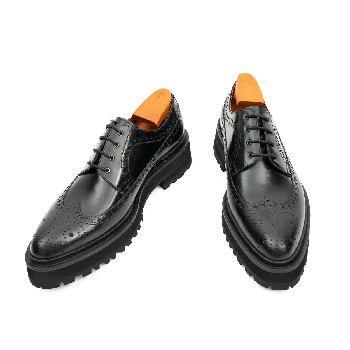 Black Wingtip Calf Leather Derby Shoes