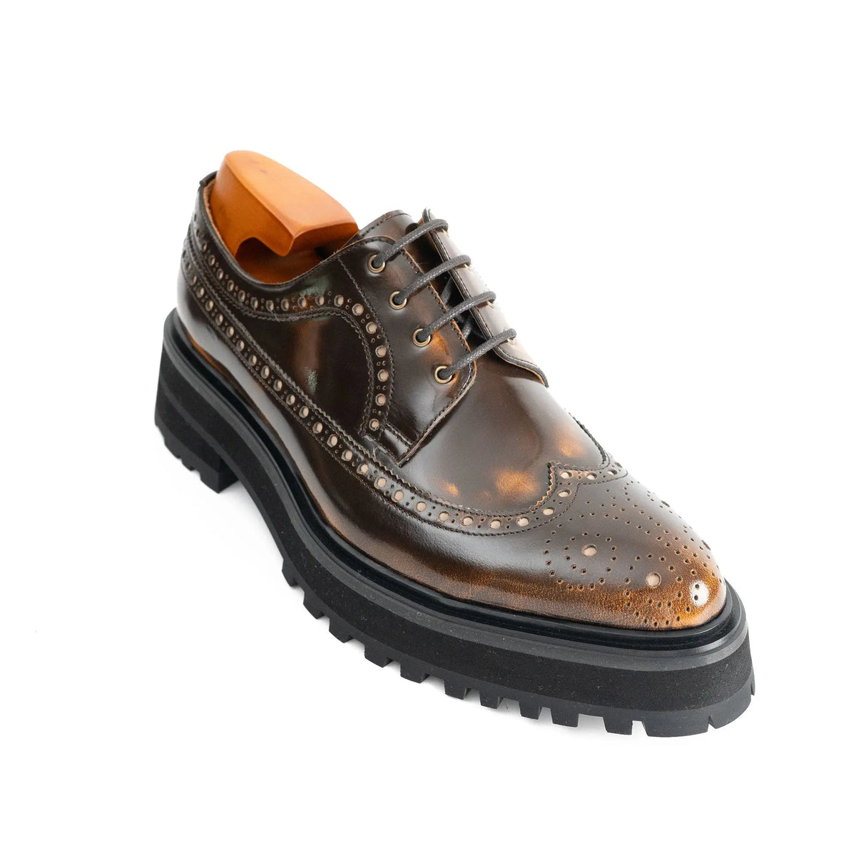 Brown Wingtip Calf Leather Derby Shoes