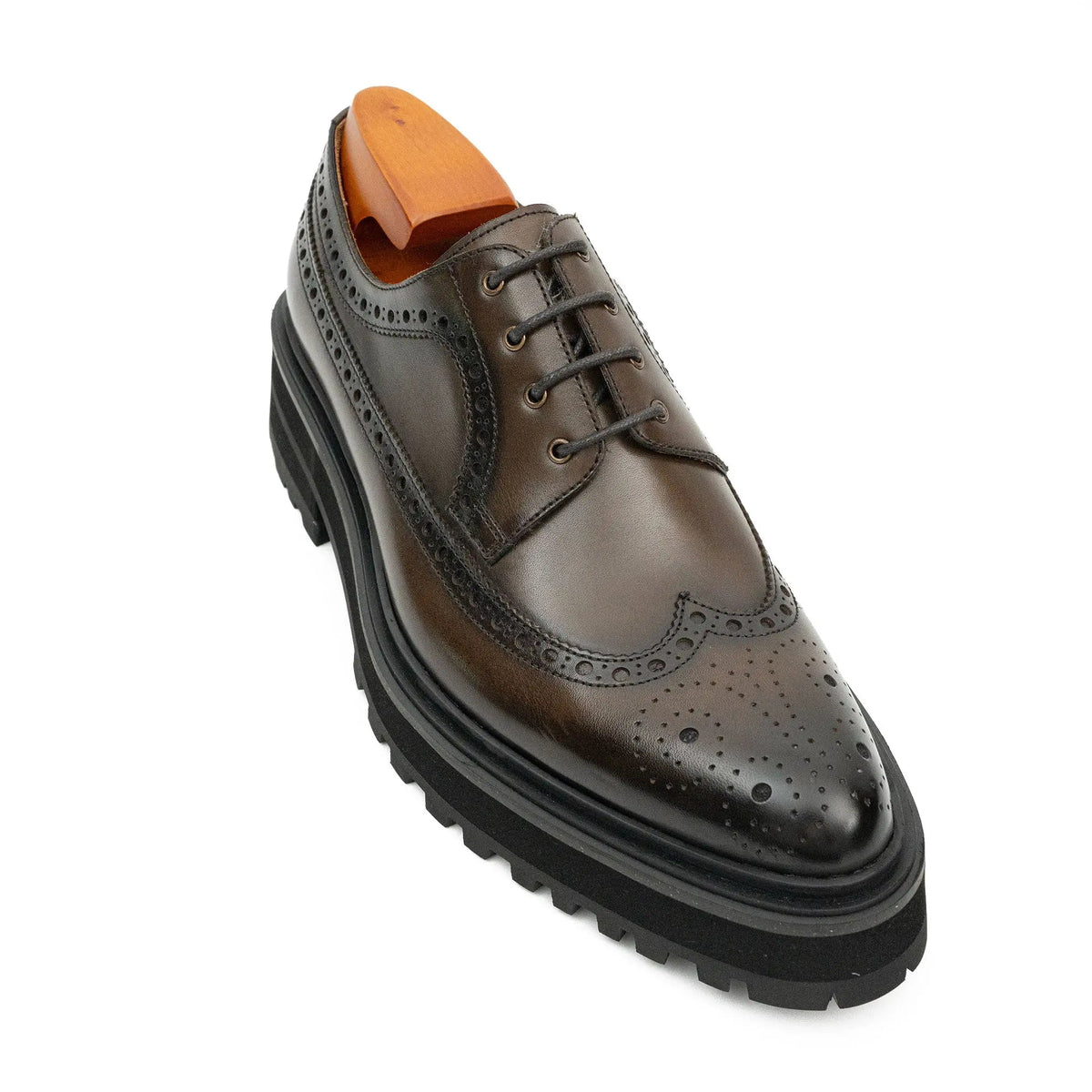 Dark Brown Wingtip Calf Leather Derby Shoes