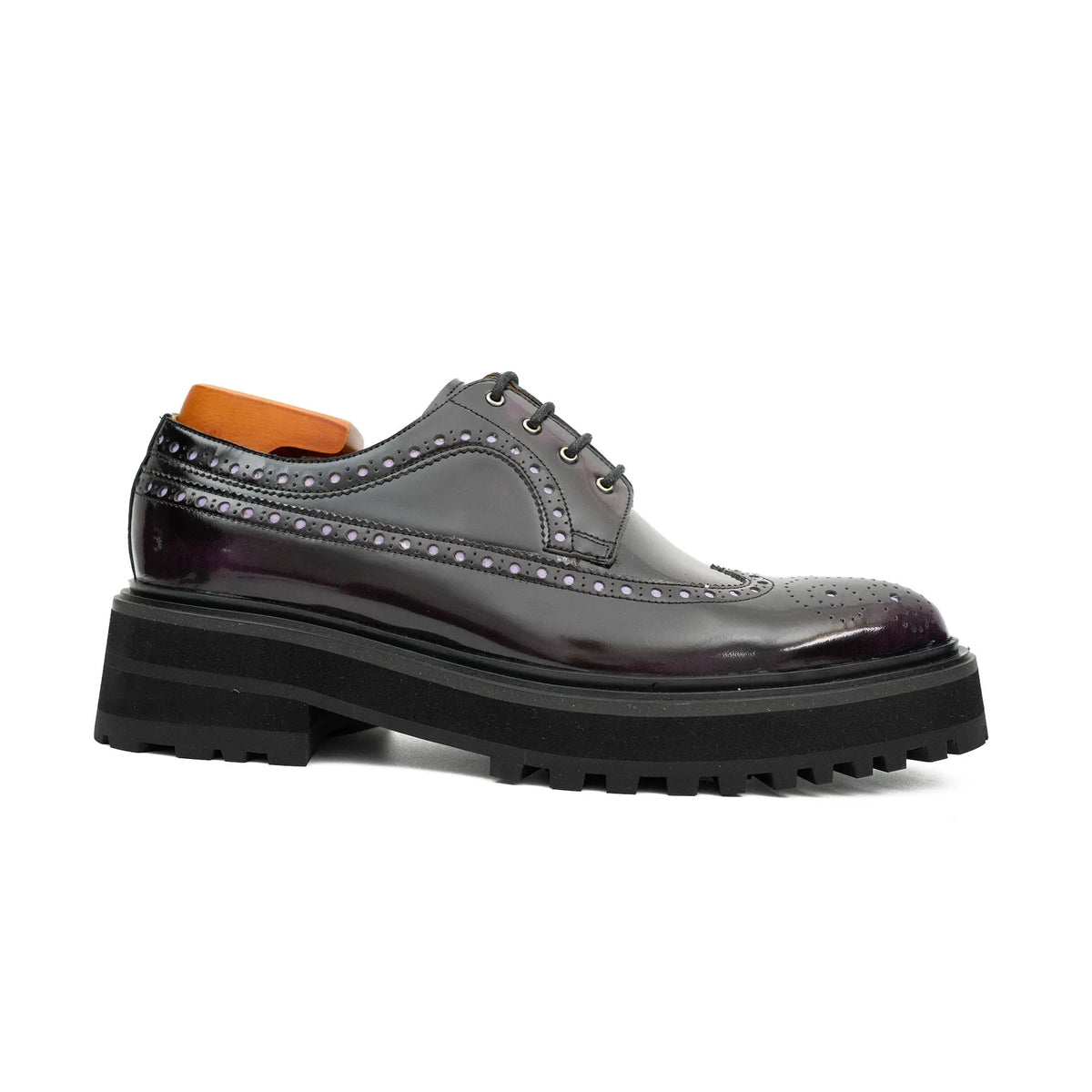 Purple Wingtip Calf Leather Derby Shoes