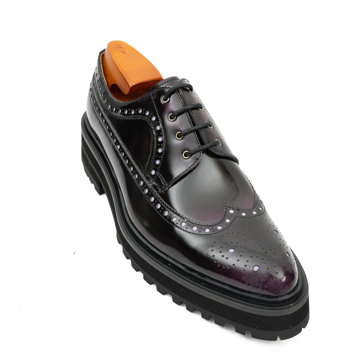Purple Wingtip Calf Leather Derby Shoes