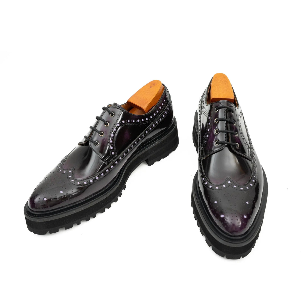 Purple Wingtip Calf Leather Derby Shoes
