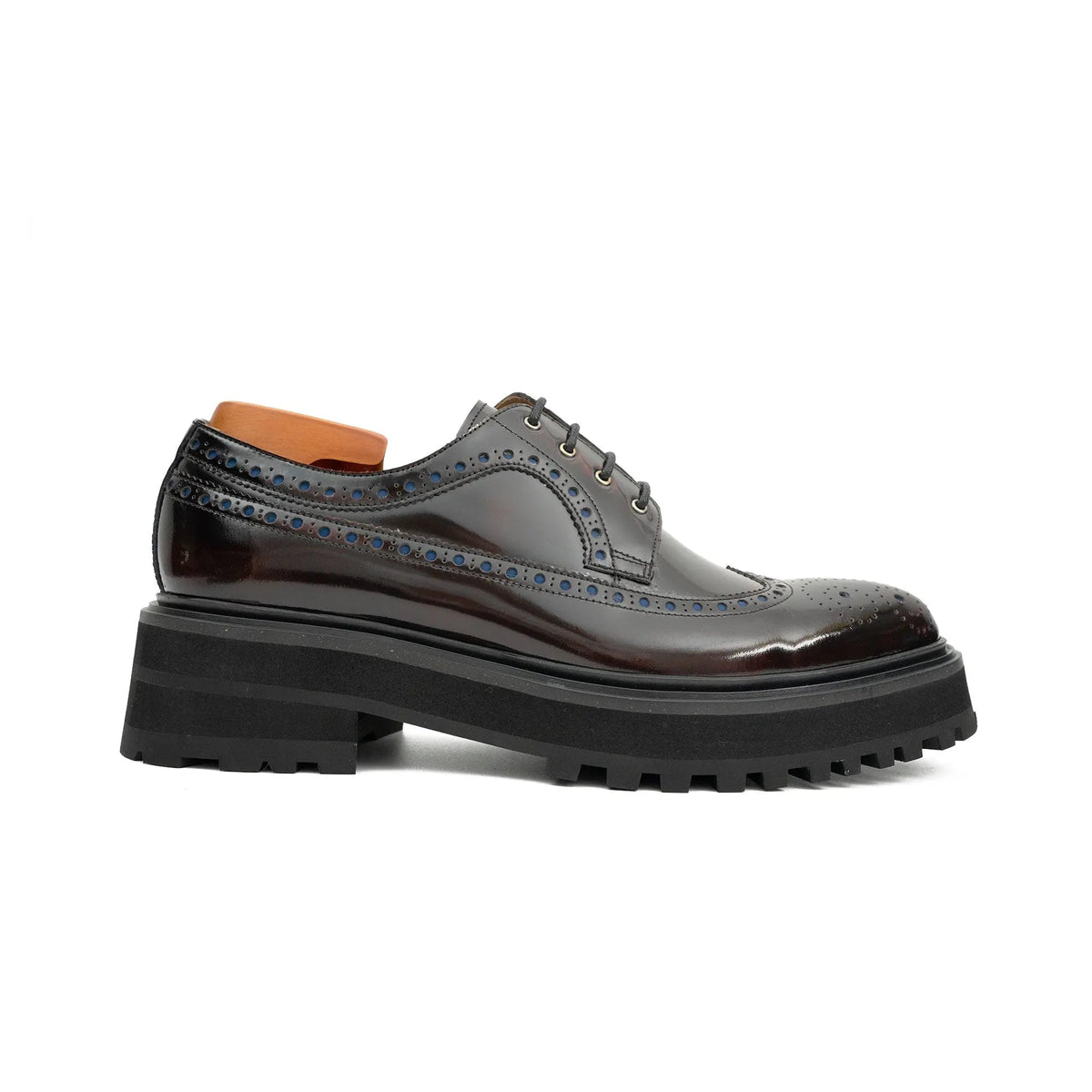 Wine Red Wingtip Calf Leather Derby Shoes