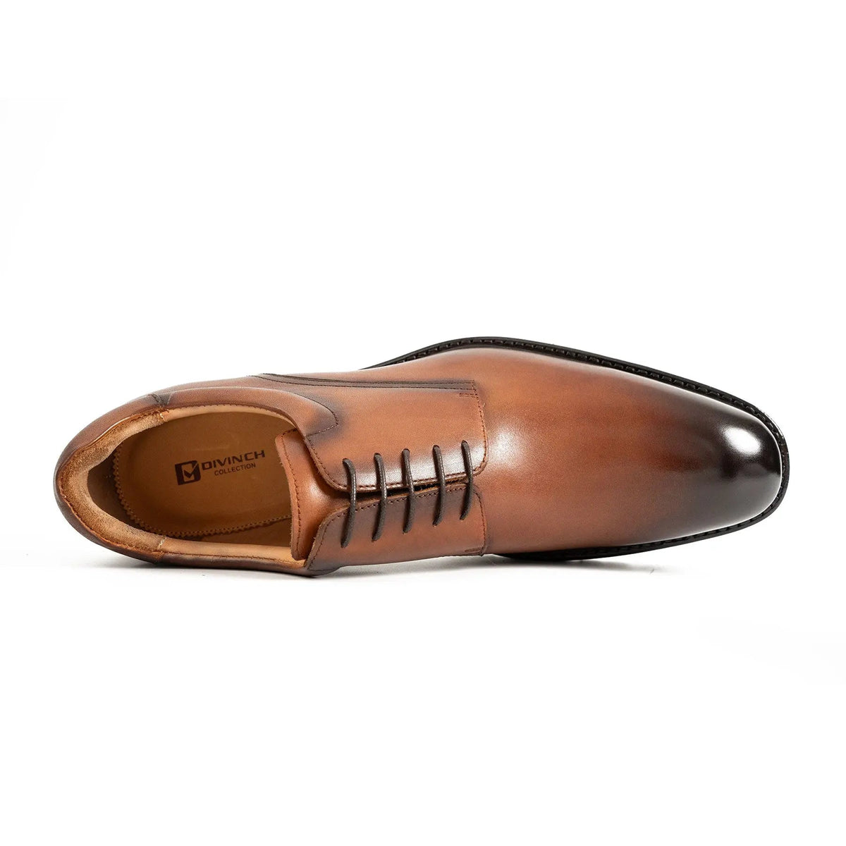 Brown Plain-Toe Calf Leather Derby Shoes