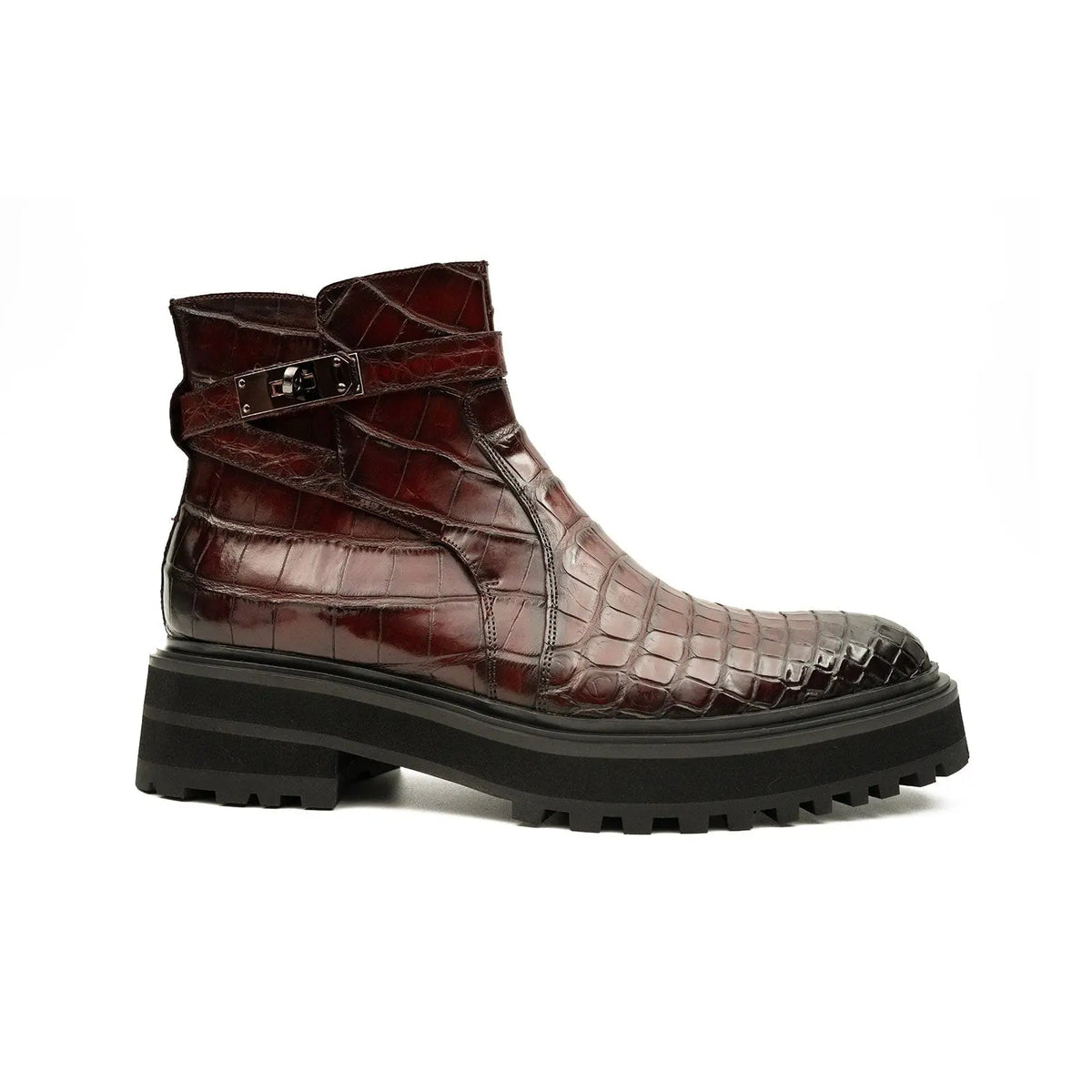 Burgundy Crocodile Leather Chelsea Boots