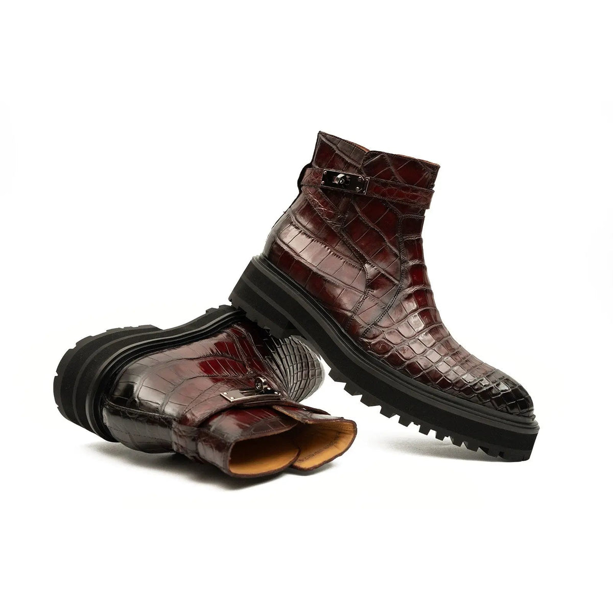 Burgundy Crocodile Leather Chelsea Boots