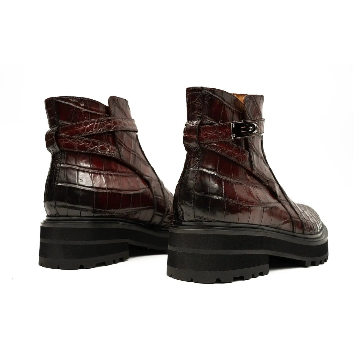 Burgundy Crocodile Leather Chelsea Boots