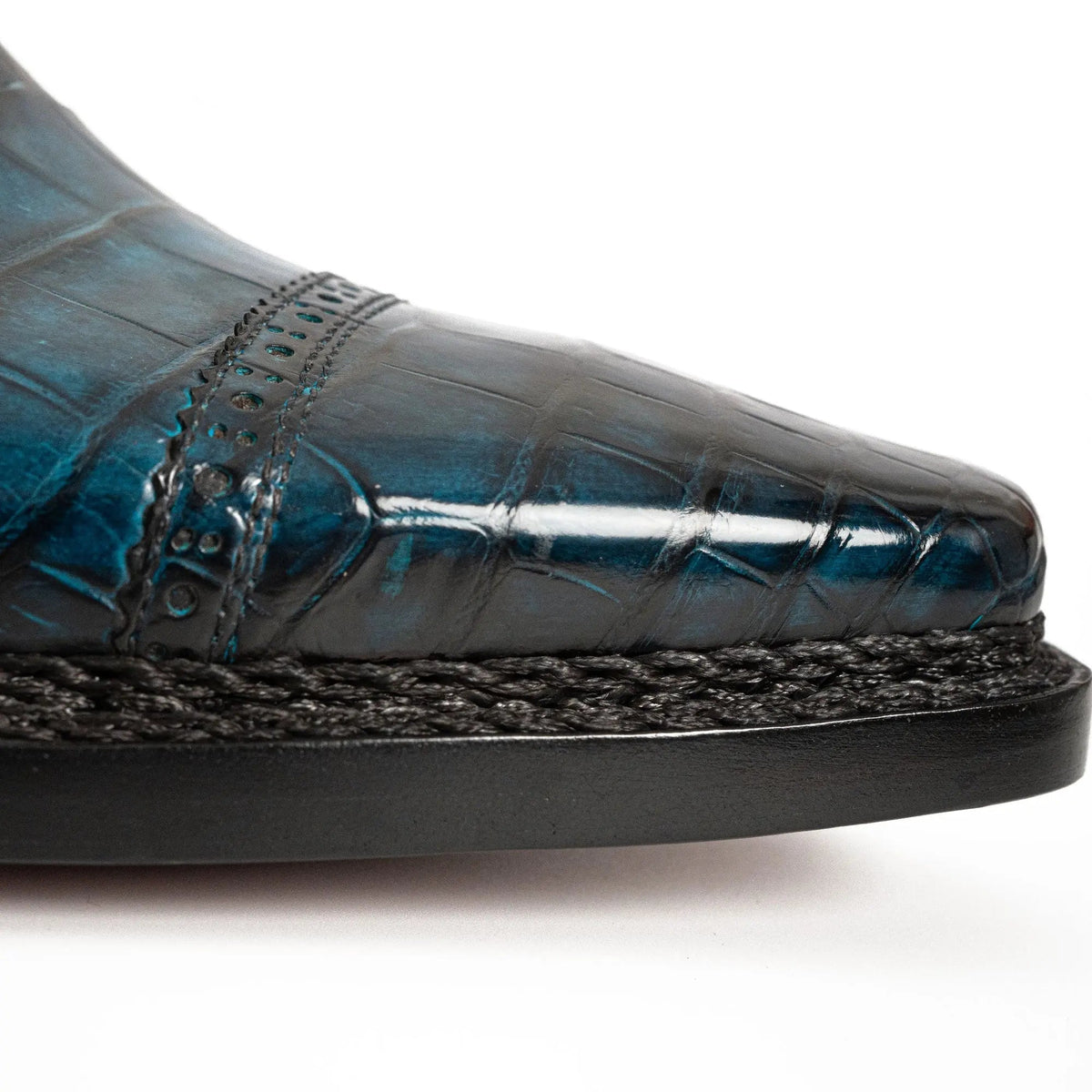 Blue Cap-Toe Crocodile Leather Derby Shoes