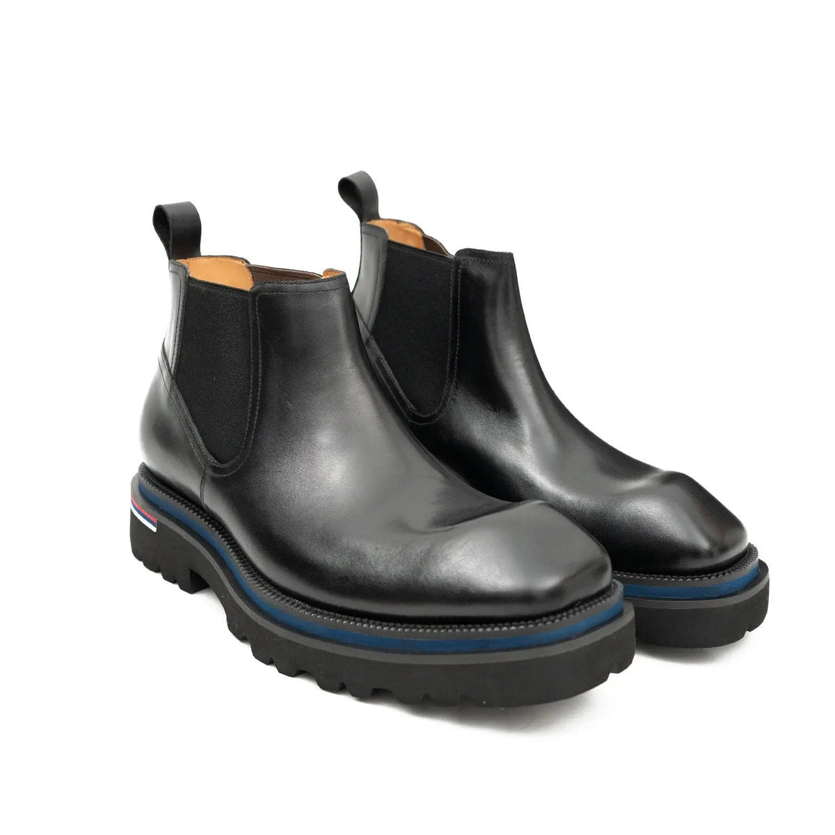 Black Square-Toe Cow Leather Chelsea Boots