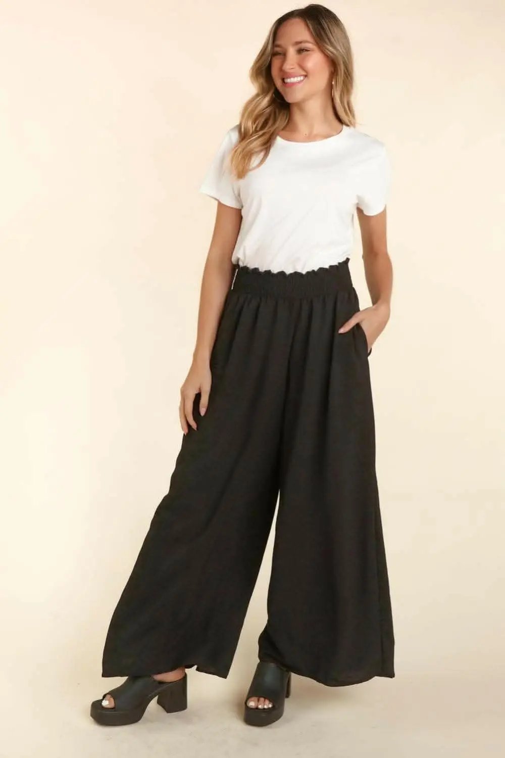 Pantalones anchos elásticos con bolsillos Haptics de Trendsi