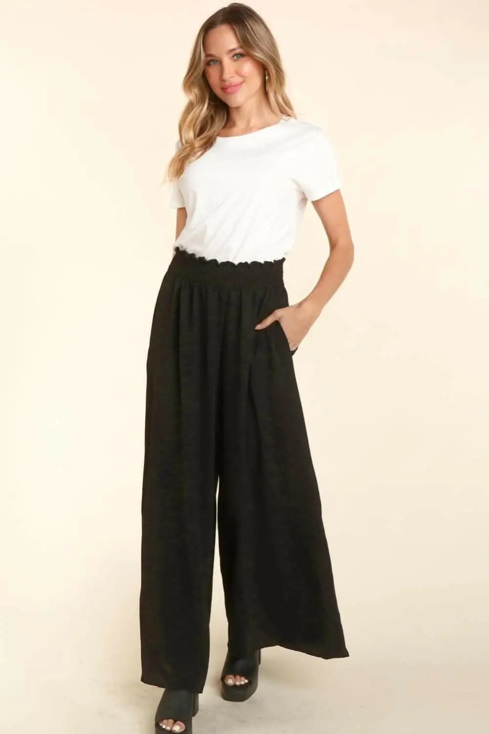 Pantalones anchos elásticos con bolsillos Haptics de Trendsi
