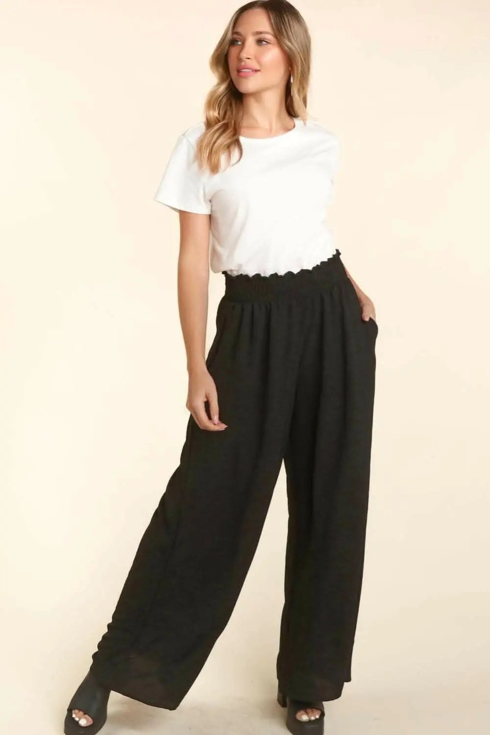 Pantalones anchos elásticos con bolsillos Haptics de Trendsi