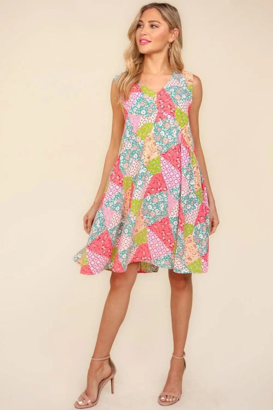 Vestido floral patchwork babydoll de talla completa Haptics de Trendsi