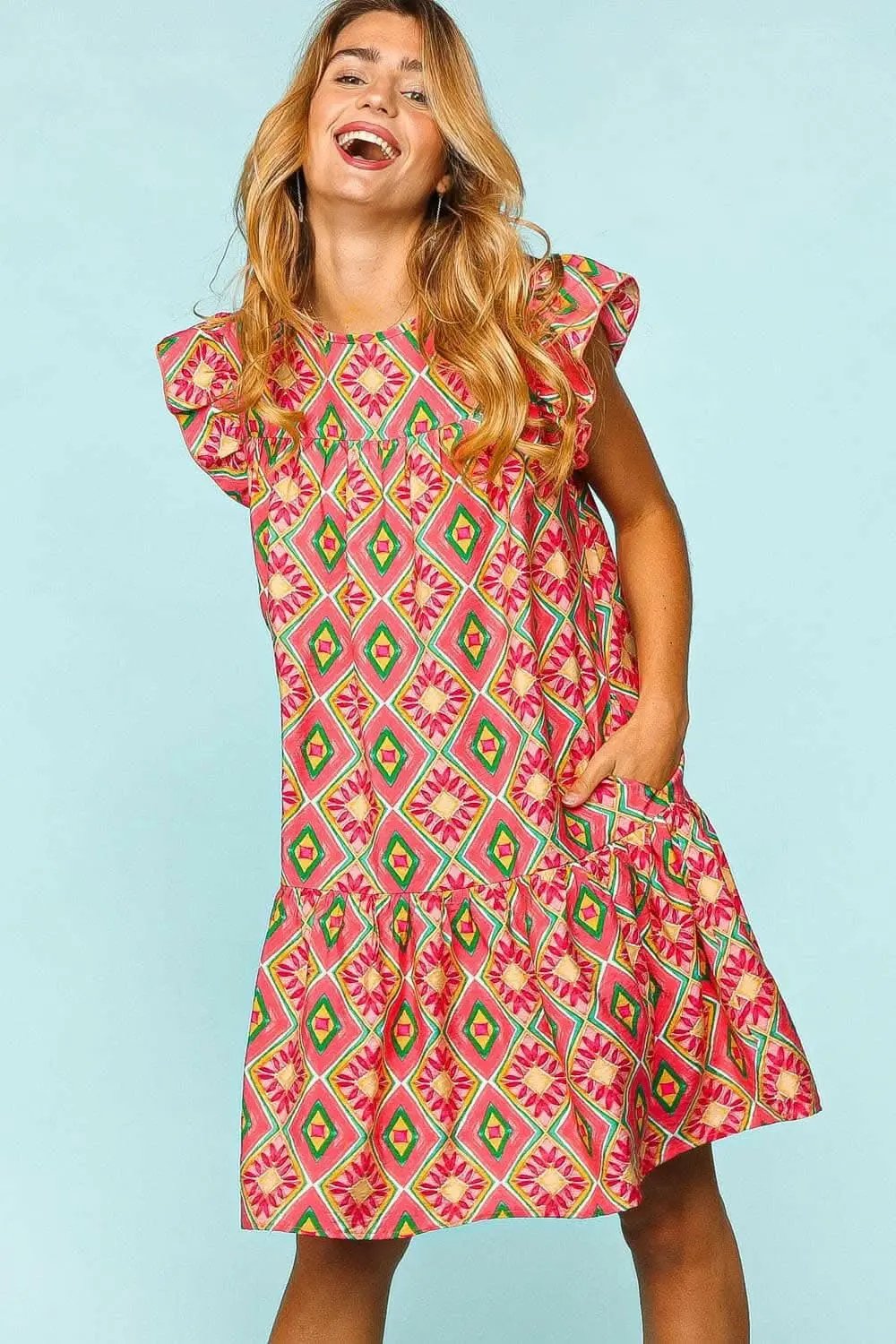 Vestidos Trendsi Vestido estampado con volantes Vestido casual para mujer con bolsillos