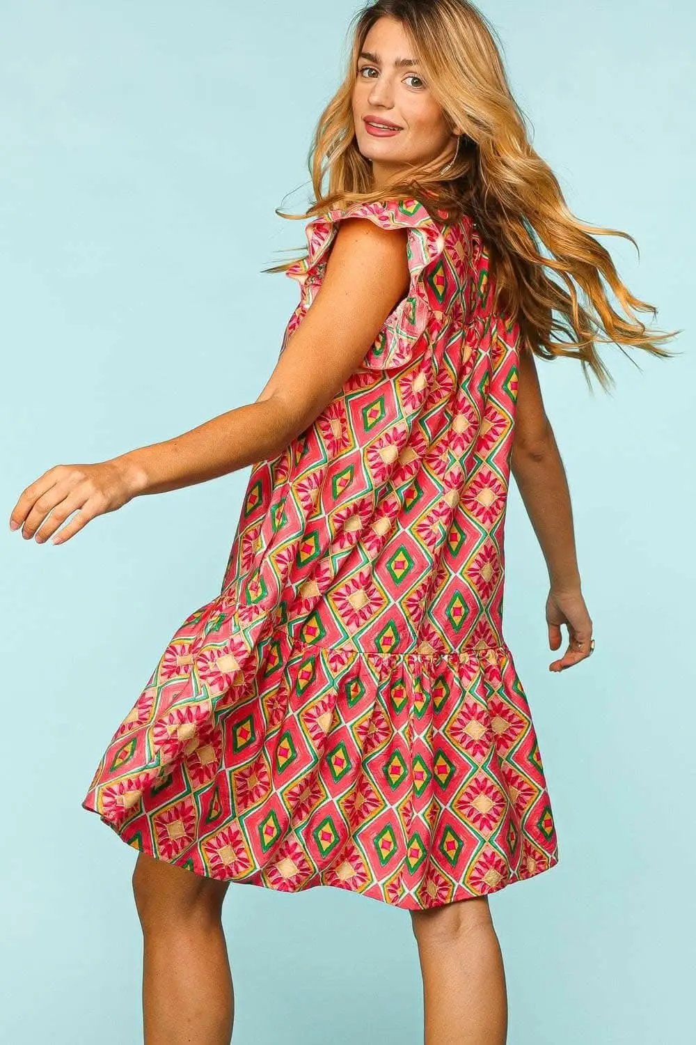 Vestidos Trendsi Vestido estampado con volantes Vestido casual para mujer con bolsillos