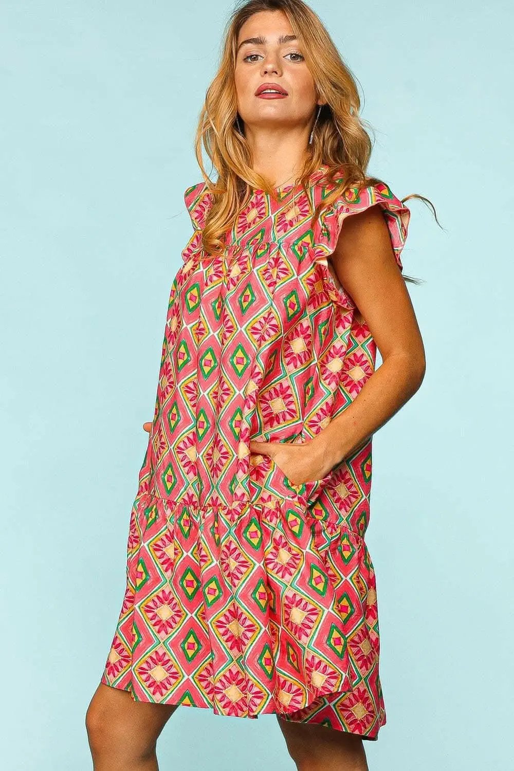 Vestidos Trendsi Vestido estampado con volantes Vestido casual para mujer con bolsillos