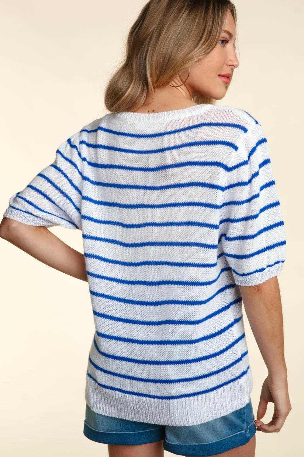 Shorts Trendsi Haptics striped knit top with embroidery