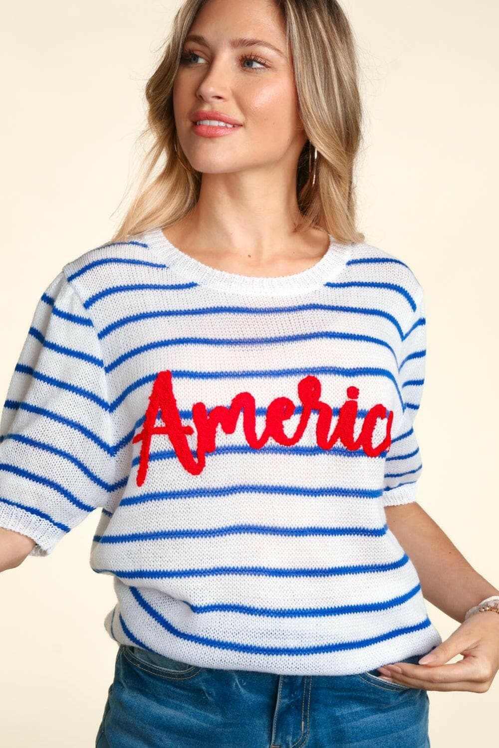 Shorts Trendsi Haptics striped knit top with embroidery