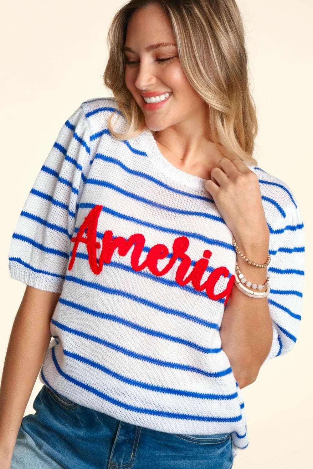 Shorts Trendsi Haptics striped knit top with embroidery