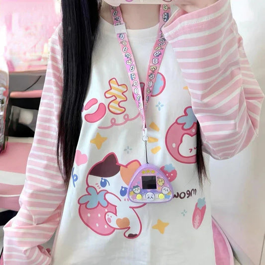 Camisa de gato fresa estilo Harajuku Kawaii
