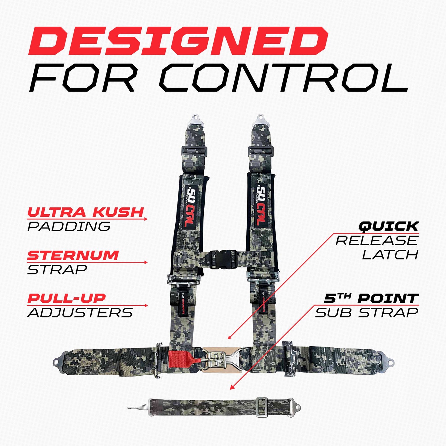 2" 5 point Pro Series Latch Harness 50 Caliber Racing Harness
